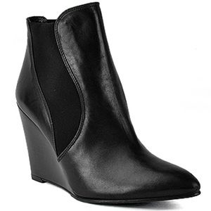 Stuart Weitzman Black Leather Wedge Bootie